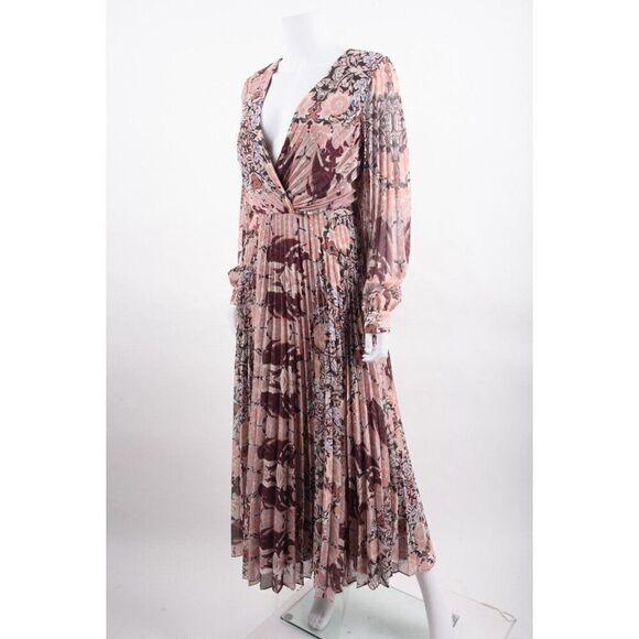 Badgley Mischka Womens Pleated Maxi Dress Sz 8 Multi-Color Pink Red Floral NWT - Picture 3 of 6